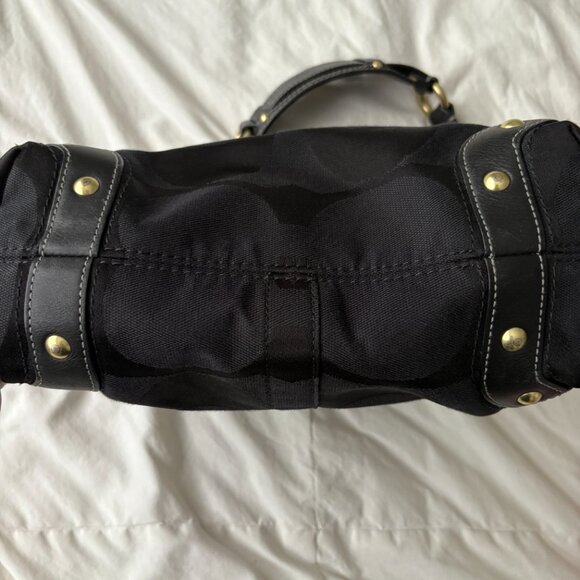 Vintage Coach Carly Bag Black Leather Jacquard Signature Hobo Shoulder Handbag - Picture 9 of 10